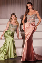 CD CD757 - Satin Fit & Flare Prom Gown with Sheer Crystal Embellished Bodice & Gathered Waist PROM GOWN Cinderella Divine