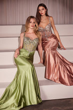 CD CD757 - Satin Fit & Flare Prom Gown with Sheer Crystal Embellished Bodice & Gathered Waist PROM GOWN CINDERELLA DIVINE