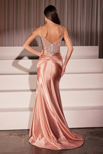 CD CD757 - Satin Fit & Flare Prom Gown with Sheer Crystal Embellished Bodice & Gathered Waist PROM GOWN CINDERELLA DIVINE