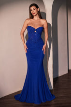 CD CD768 - Strapless Rhinestone Embellished Fit & Flare Prom Gown with Keyhole Bodice PROM GOWN Cinderella Divine 0 Royal Blue