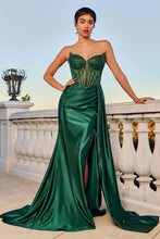 CD CD773 - Strapless Shimmer Stretch Satin Fit & Flare Prom Gown with Sheer Crystal Embellished Bodice Leg Slit & Side Sash PROM GOWN Cinderella Divine