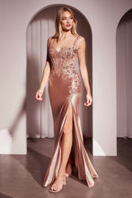 CD CD775 - Stretch Satin Fit & Flare Prom Gown with Sheer Bead Embellished Bodice & Leg Slit