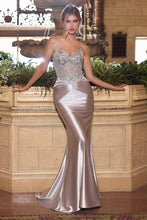 CD CD776 - Stretch Satin Fit & Flare Prom Gown with Sheer Boned Beaded Lace Bodice & Pleated Waist PROM GOWN CINDERELLA DIVINE 0 Silver