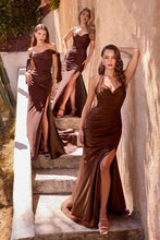 CD CD796 - Stretch Satin Fit & Flare Formal Gown with Halter Neck Gathered Waist & Leg Slit - Diggz Formals