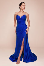 CD CD791 - Strapless Stretch Satin Fit & Flare Prom Gown with Gathered Waist Lace Up Corset Back & Leg Slit PROM GOWN Cinderella Divine 2 Royal Blue