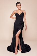 CD CD791 - Strapless Stretch Satin Fit & Flare Prom Gown with Gathered Waist Lace Up Corset Back & Leg Slit PROM GOWN Cinderella Divine 2 Black