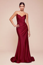 CD CD791 - Strapless Stretch Satin Fit & Flare Prom Gown with Gathered Waist Lace Up Corset Back & Leg Slit PROM GOWN CINDERELLA DIVINE Burgundy 4