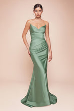 CD CD791 - Strapless Stretch Satin Fit & Flare Prom Gown with Gathered Waist Lace Up Corset Back & Leg Slit PROM GOWN CINDERELLA DIVINE Dark Sage 4