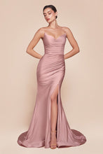 CD CD791 - Strapless Stretch Satin Fit & Flare Prom Gown with Gathered Waist Lace Up Corset Back & Leg Slit PROM GOWN CINDERELLA DIVINE Dusty Rose 4