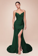 CD CD791 - Strapless Stretch Satin Fit & Flare Prom Gown with Gathered Waist Lace Up Corset Back & Leg Slit PROM GOWN CINDERELLA DIVINE Hunter Green 4