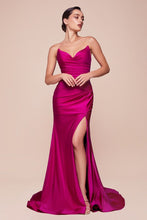 CD CD791 - Strapless Stretch Satin Fit & Flare Prom Gown with Gathered Waist Lace Up Corset Back & Leg Slit PROM GOWN Cinderella Divine 2 Magenta