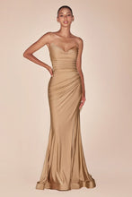 CD CD791 - Strapless Stretch Satin Fit & Flare Prom Gown with Gathered Waist Lace Up Corset Back & Leg Slit PROM GOWN Cinderella Divine 4 Gold-Nude