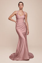 CD CD796 - Stretch Satin Fit & Flare Prom Gown with Halter Sweetheart Neck Gathered Waist & Leg Slit PROM GOWN Cinderella Divine Dusty Rose 4