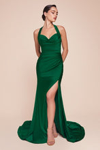 CD CD796 - Stretch Satin Fit & Flare Prom Gown with Halter Sweetheart Neck Gathered Waist & Leg Slit PROM GOWN Cinderella Divine Emerald 4