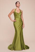 CD CD796 - Stretch Satin Fit & Flare Prom Gown with Halter Sweetheart Neck Gathered Waist & Leg Slit PROM GOWN Cinderella Divine Greenery 4