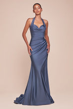 CD CD796 - Stretch Satin Fit & Flare Prom Gown with Halter Sweetheart Neck Gathered Waist & Leg Slit PROM GOWN Cinderella Divine