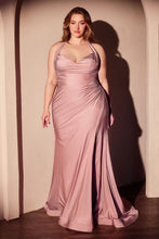 CD CD796C - Plus Size Stretch Satin Fit & Flare Formal Gown with Halter Neck Gathered Waist & Leg Slit PROM GOWN Cinderella Divine 18 Dusty Rose