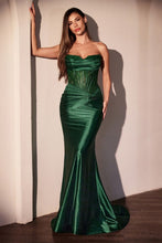 CD CD797 - Satin Strapless Fit & Flare Prom Gown with Sheer Boned Lace Bodice Cowl Neck & Open Lace Up Back PROM GOWN CINDERELLA DIVINE 2 Emerald