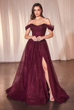 CD CD799 - Off the Shoulder A-Line Prom Gown with Boned Lace Floral Appliqué & Layered Glitter Tulle Skirt PROM GOWN CINDERELLA DIVINE Plum 6