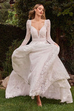 CD CD862W - Lace A-Line Wedding Gown with Sheer Sides V-Neck Bodice & Removeable Long Sleeve Jacket Wedding Gown Cinderella Divine   