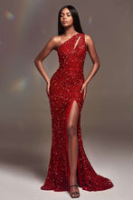 CD CD884 - One Shoulder Full Sequin Prom Gown with Sheer Underarm Panels & Leg Slit PROM GOWN Cinderella Divine 2 RED 