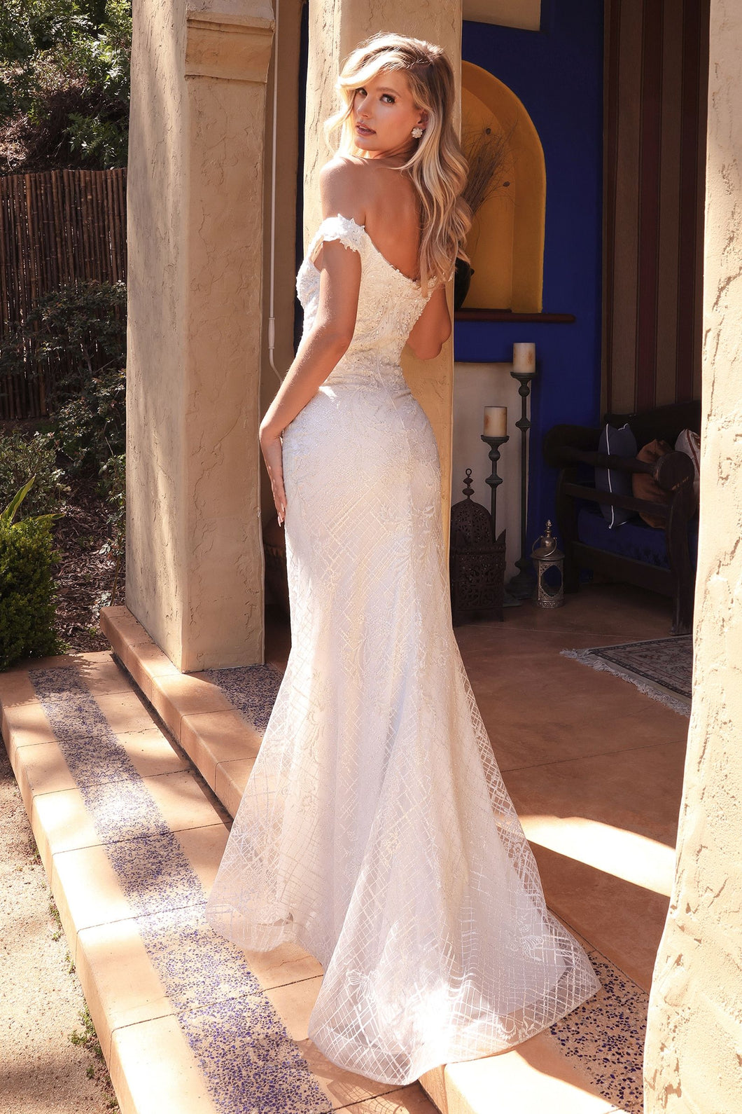 CD CD929 - Off the Shoulder Fit & Flare Wedding Gown with Floral Lace Diggz Formals CD CD929 - Off the Shoulder Fit & Flare Wedding Gown with Floral Lace Diggz Formals