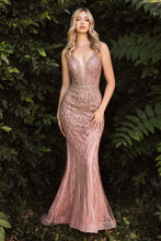 CD CD935 - Art Deco Gatsby Inspired All Over Platinum Beaded Fit & Flare Prom Gown with Plunging Illusion V-Neck & Open Back PROM GOWN Cinderella Divine 4 ROSE GOLD 