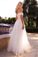 CD CD961W - Off The Shoulder A-Line Wedding Gown with Sheer Lace Embellished Corset Bodice & Open Lace Up Corset Back Wedding Gown Cinderella Divine   