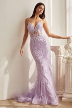 CD CD992 - In-Line Beaded Lace Embellished Fit & Flare Prom Gown with Sheer Boned Bodice PROM GOWN Cinderella Divine 6 LAVENDER 