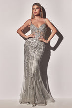 CD CD992 - In-Line Beaded Lace Embellished Fit & Flare Prom Gown with Sheer Boned Bodice PROM GOWN Cinderella Divine 4 SILVER 