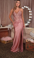 CD CD690 - Stretch Satin Fit & Flare Prom Gown with Beaded Lace Embellished Corset Bodice & Leg Slit PROM GOWN Cinderella Divine 2 Dusty Rose