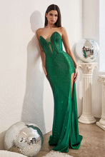 CD CDS419 - Strapless Satin Fit & Flare Prom Gown with Sheer Boned Corset Bodice & Leg Slit PROM GOWN Cinderella Divine 2 EMERALD 