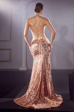 CD CDS421 - Sequin Print Fit & Flare Prom Gown with Sheer Bead Detailed Sides & Corset Back PROM GOWN Cinderella Divine   