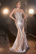 CD CDS450 - Shimmery Stretch Satin Fit & Flare Prom Gown with Sequin Accented Sheer Boned Bodice PROM GOWN Cinderella Divine   