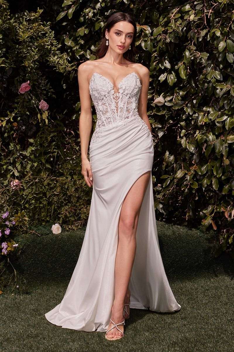 CD CDS465W - Strapless Stretch Satin Fit & Flare Wedding Gown with She Diggz Formals CD CDS465W - Strapless Stretch Satin Fit & Flare Wedding Gown with She Diggz Formals