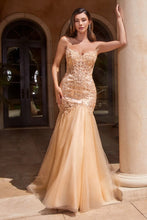 CD CDS482 - Strapless Lace Embellished Mermaid Prom Gown with Sheer Bodice & Sheer Lace Embellished Sides PROM GOWN Cinderella Divine 4 CHAMPAGNE 