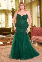 CD CDS482C - Plus Size Strapless Lace Embellished Mermaid Prom Gown with Sheer Bodice & Sheer Lace Embellished Sides PROM GOWN Cinderella Divine 18 EMERALD 