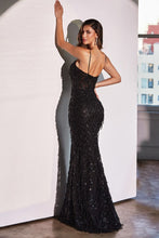 CD CDS486 - Fully Embellished Black Fit & Flare Prom Gown with Drape Beading & Sheer V-Neck Bodice PROM GOWN Cinderella Divine   