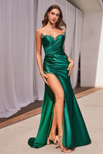 CD CDS487 - Strapless Stretch Satin Fit & Flare Prom Gown with Bead Accented Sweetheart Neck Gathered Waist & Leg Slit PROM GOWN Cinderella Divine 2 EMERALD 