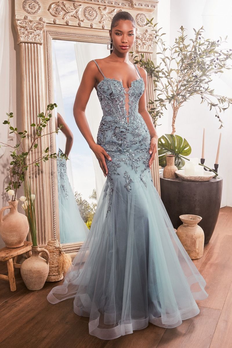 CD CDS488 - Floral Patterned Sequin Mermaid Prom Gown with