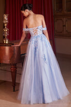 CD CDS490 - Off the Shoulder Tulle A-Line Ball Gown with Sheer Lace Detailed Boned Corset Bodice & Open Lace Up Back PROM GOWN Cinderella Divine   
