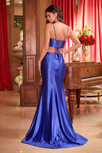 CD CDS493 - Two Piece Satin Fit & Flare Pro Gown with Boned Lace Up Corset Bodice & Leg Slit PROM GOWN Cinderella Divine   