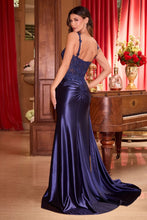 CD CDS496 - Stretch Satin Fit & Flare Prom Gown with Waist Ruching Sheer Beaded Lace Top PROM GOWN Cinderella Divine   