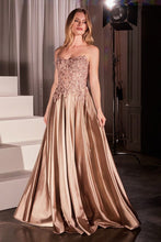 CD CDS525 - Strapless or Off the Shoulder Satin A-Line Prom Gown with Beaded Lace Appliqued Bodice PROM GOWN Cinderella Divine 4 Mocha Gold