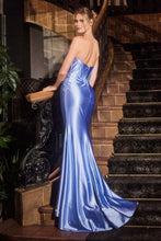 CD CDS529 - Crystal Embellished Strapless Stretch Satin Fit & Flare Prom Gown with Crystal Accented Scoop Neck Bodice & Leg Slit PROM GOWN Cinderella Divine