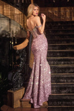 CD CDS534 - Off the Shoulder Sequin Fit & Flare Prom Gown with Sheer Beaded Bodice & Leg Slit PROM GOWN Cinderella Divine