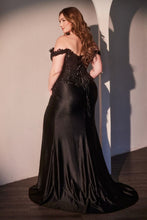 CD CDS537C - Plus Size Off the Shoulder Fit & Flare Prom Gown with Sheer Bead Embellished Bodice Lace Up Corset Back & Leg Slit PROM GOWN Cinderella Divine