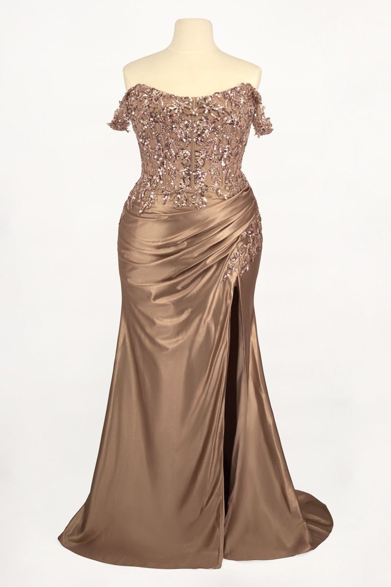 mocha gold prom dress Cinderella Divine CD0232