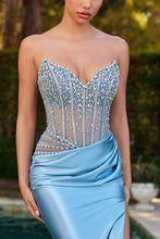 CD CDS538 - Strapless Stretch Fit & Flare Prom Gown with Sheer Beaded Bodice & Leg Slit PROM GOWN CINDERELLA DIVINE