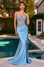 CD CDS538 - Strapless Stretch Satin Fit & Flare Prom Gown with Sheer Beaded Bodice & Leg Slit PROM GOWN Cinderella Divine